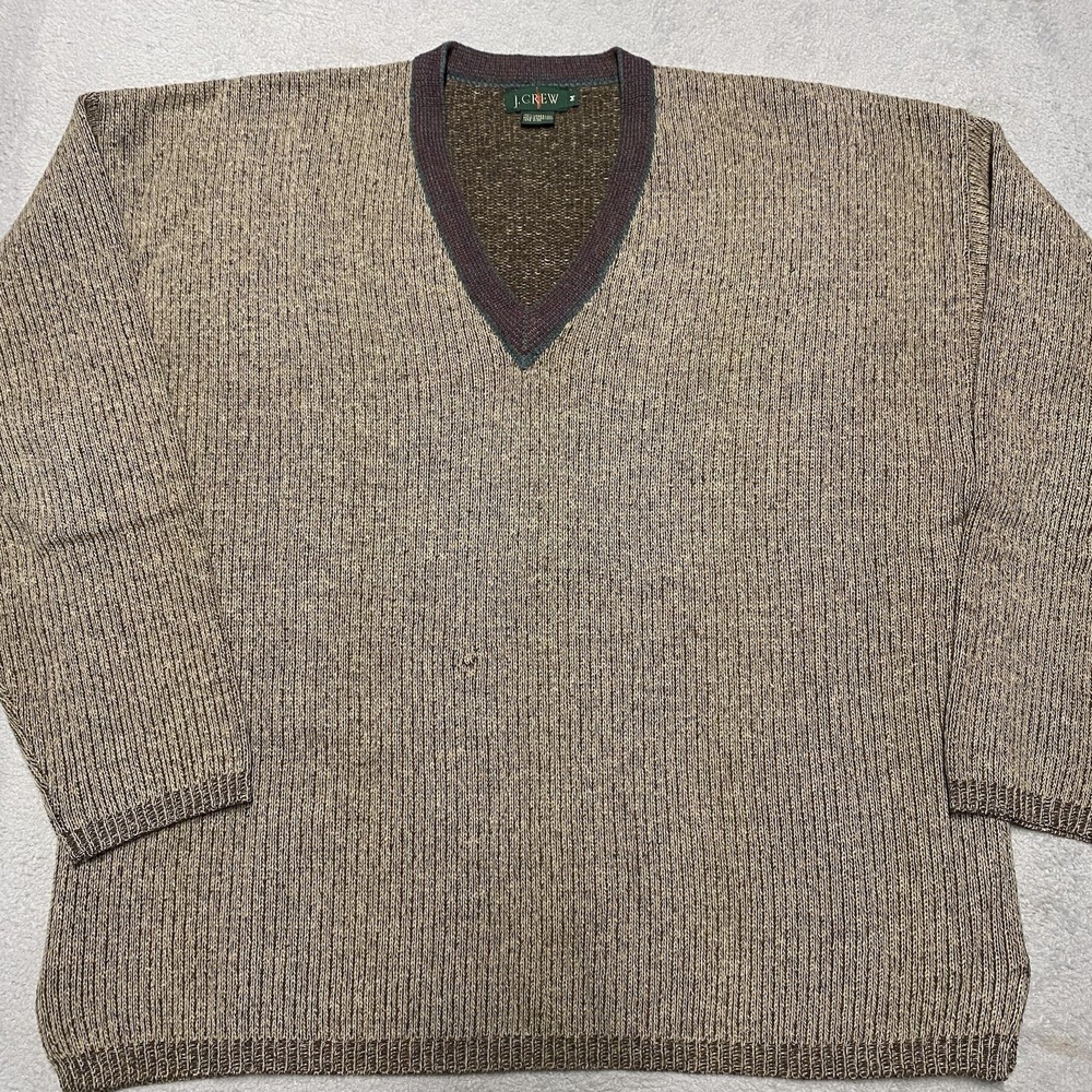 Vintage J Crew Oarsman Lambswool Sweater Mens Medium Brown V Neck Read Knit
